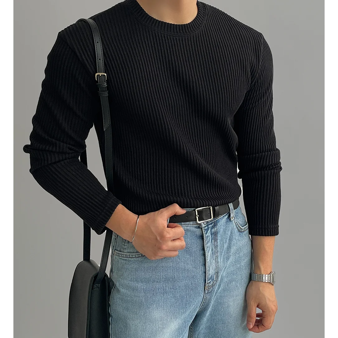 Sport Fashion Men T-Shirts Spring Autumn New Solid O-Neck Texture Quick Dry Breathable Fitness Casual Slim Long Sleeve Tops