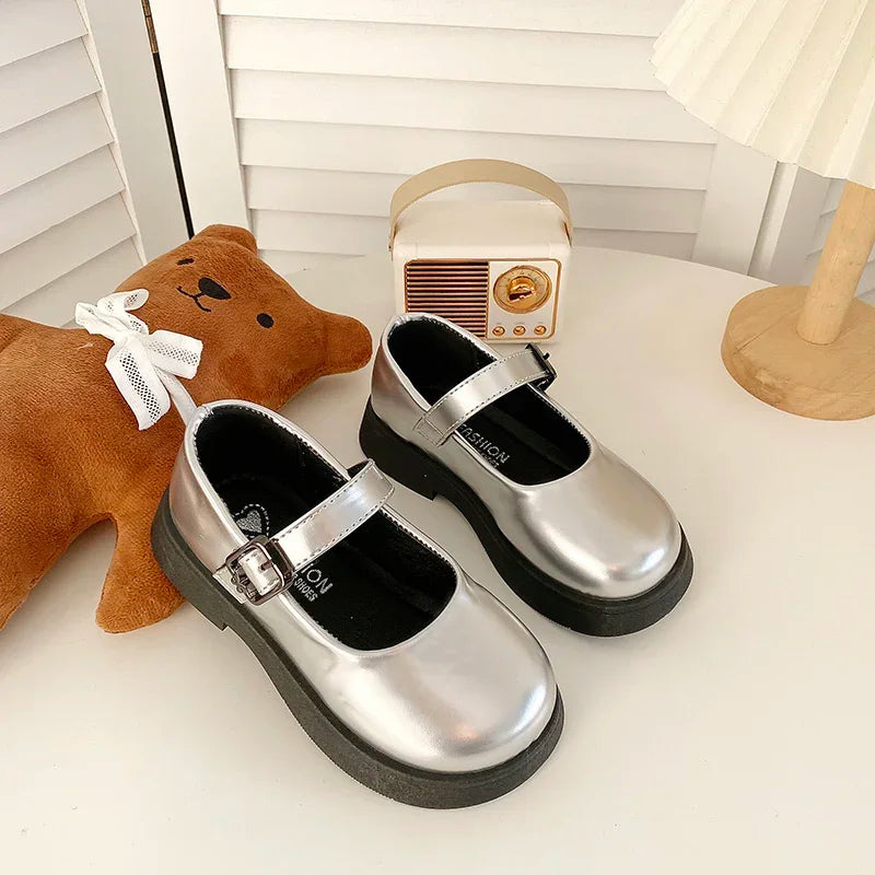 Children Leather Shoes 24-35 Slip-on Round Toe School Sweet Kids Casual Shoe 2025 New Girl's Laofers Pearl Morden Three Colors