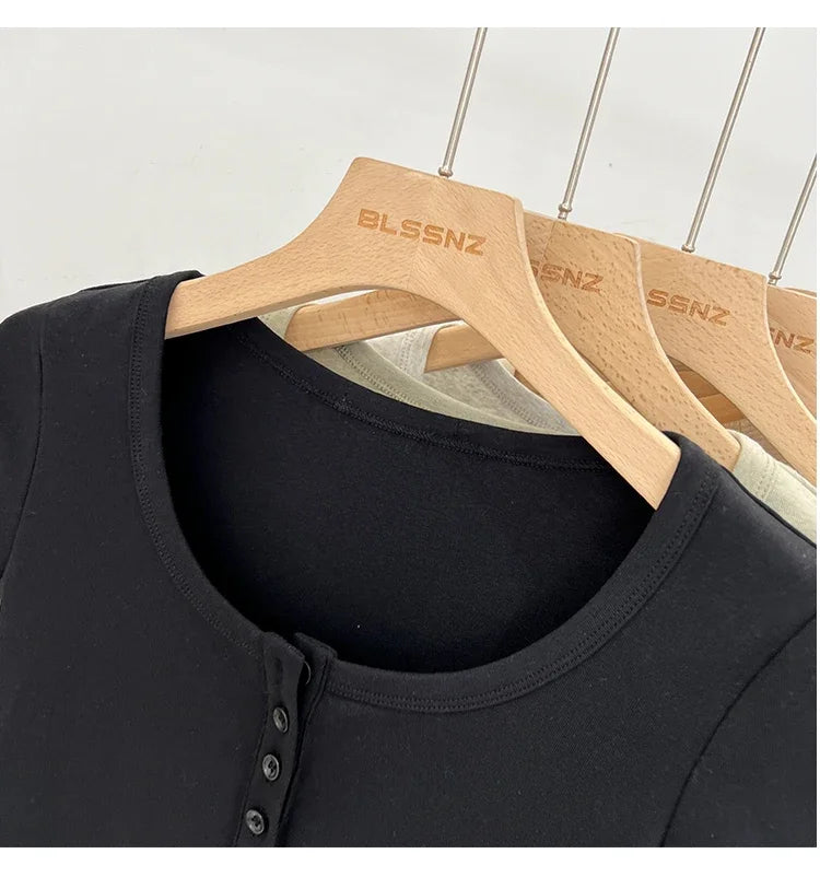 Women T Shirt Button T-Shirt Woman Clothes Tops Cotton Slim Tshirt Female Short Sleeve Top Summer Tee Sexy Canale Y2k