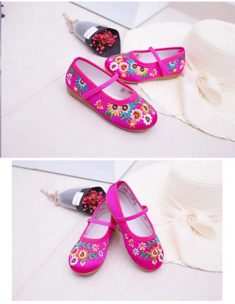 Kids Shoes For Girls Gift Fashion Floral Flats Children's Performance Embroidery Floral Show Chinese Style Baby Shoes Size 25-34