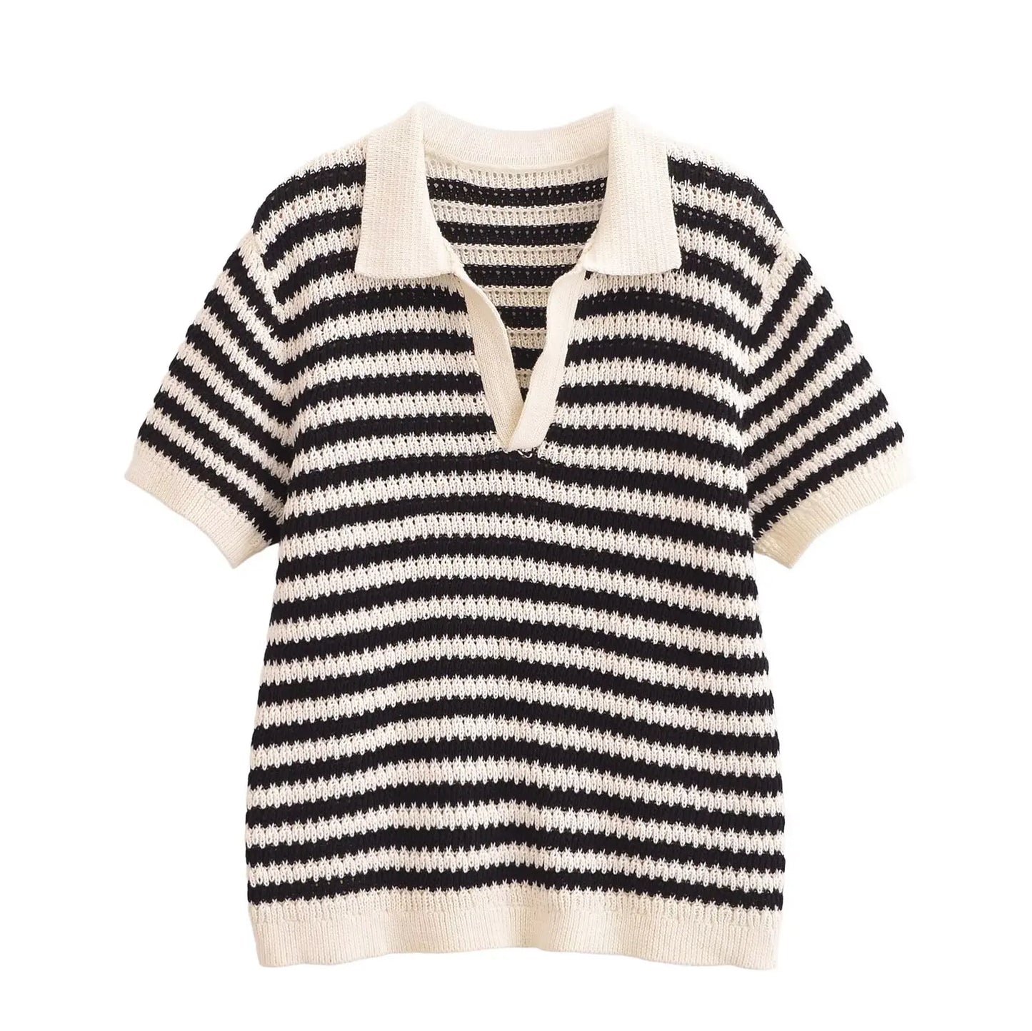 2025 Women’s Striped Knit Cotton T-Shirt Polo Collar Short Sleeve Casual Spring Summer Daily Street Weekend Wear