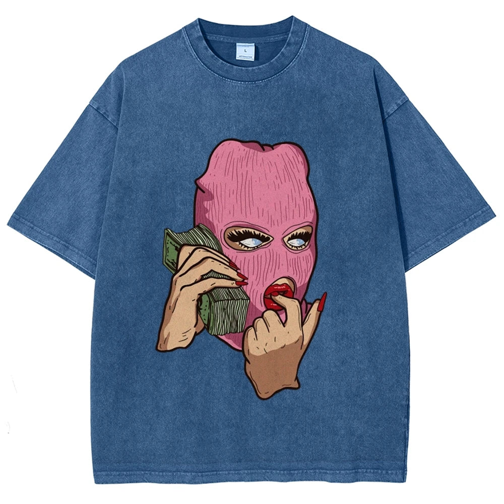 Cotton Women's T-Shirt Abstract Skull Call Women's Print Shoulder Round Neck Wash Summer Designer Trend New Short Sleeves