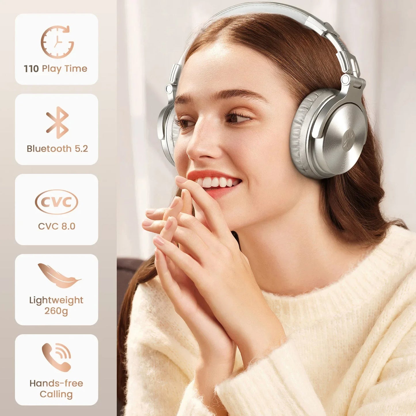 Oneodio Wireless Bluetooth 5.2 Headset Over Ear Headphones With Microphone 110Hr Hi-Res Stereo Earphone For Phone PC Sports
