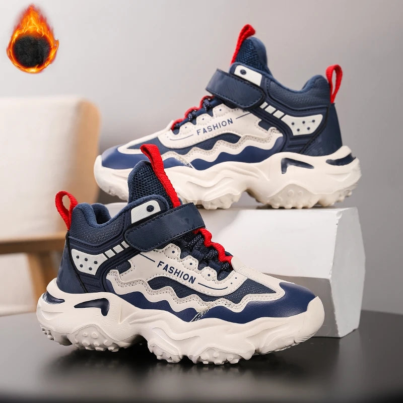 Kids Casual Shoes Winter Boys Leather 5-15y Children Tennis Fashion Sneakers Toddlers Fur Outdoor Footwear Size 29-39