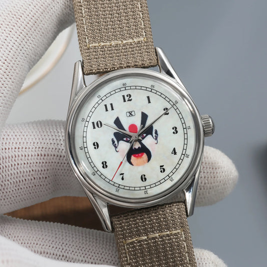 Chinese Traditional Sichuan Opera Watch 38MM Men's Mechanical Timepiece Enamel Dial Shanghai 7120 Manual Movement Gift for Men