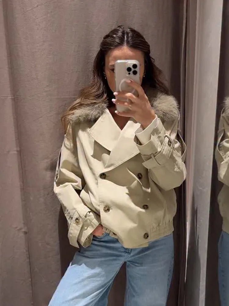 HH Women Elegant Casual Loose Jackets Fashion Woman Street Style Lapel Double-Breasted Pocket Decoration Slim Short Coats