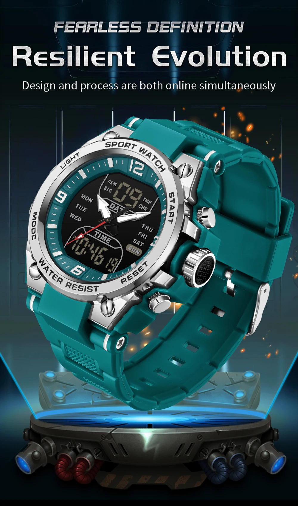 SANDA New Fashion Men Watch Multifunctional Outdoors Sports Waterproof Wristwatch LED Luminous Electronic Digital Men Watches