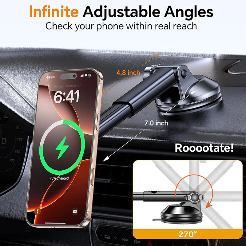 UYUXIO Dashboard Wireless Car Phone Charger Adapter 15W Fast Charging Magnetic Car Phone Holder for iPhone 16 15 14 13 12