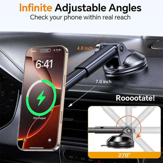 UYUXIO Dashboard Wireless Car Phone Charger Adapter 15W Fast Charging Magnetic Car Phone Holder for iPhone 16 15 14 13 12