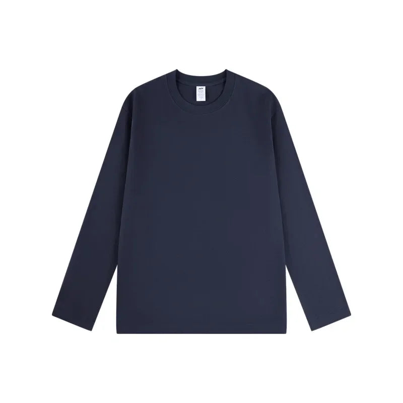 230G Men T Shirts Pure Combed Cotton Heavy Round Neck Solid Color Long-sleeved Men's T-shirt Loose Bottoming Shirt Tops For Male