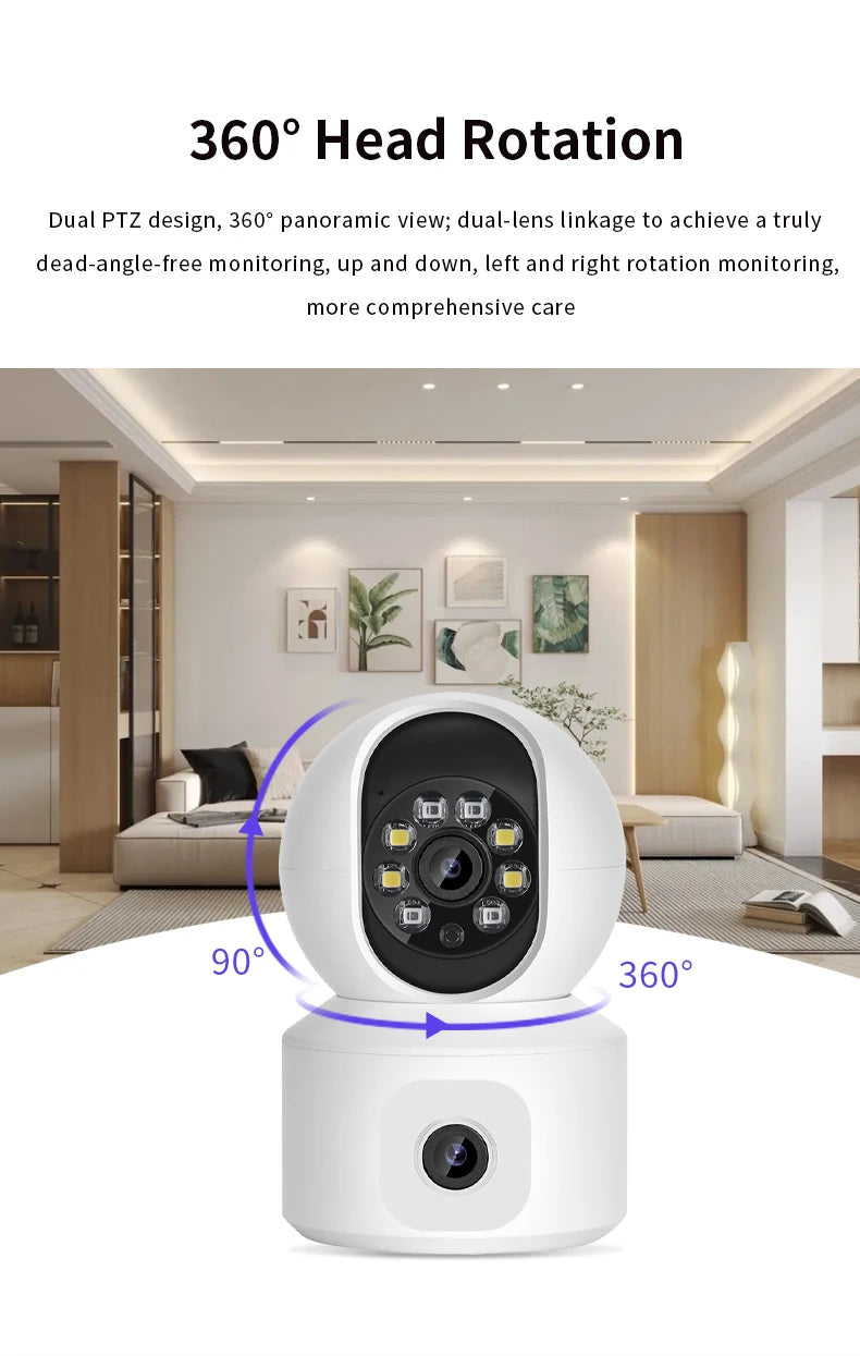 Home Security Camera 1080P Dual Lens WiFi Indoor Outdoor Night Vision Motion Detection Two Way Audio Waterproof Cloud Storage