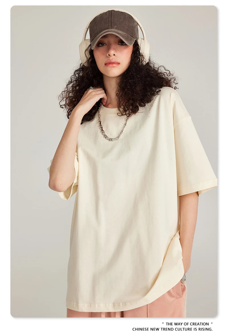 ZODF Trendy Summer 260gsm Cotton Oversized T Shirts For Men Unisex Male Kanye West High Street Solid Tees Brand Tops HY0122