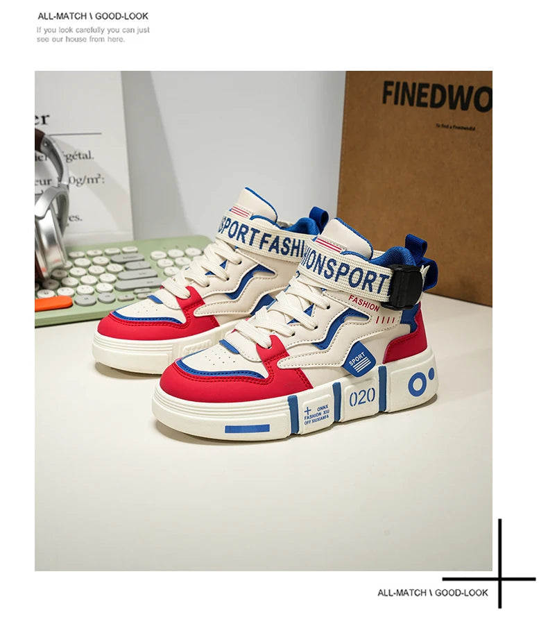 Children High Top Shoes Boys Sneaker Daily Walking Luxury Design Printed 6 To 12 Years Youth Boys Sports Shoes