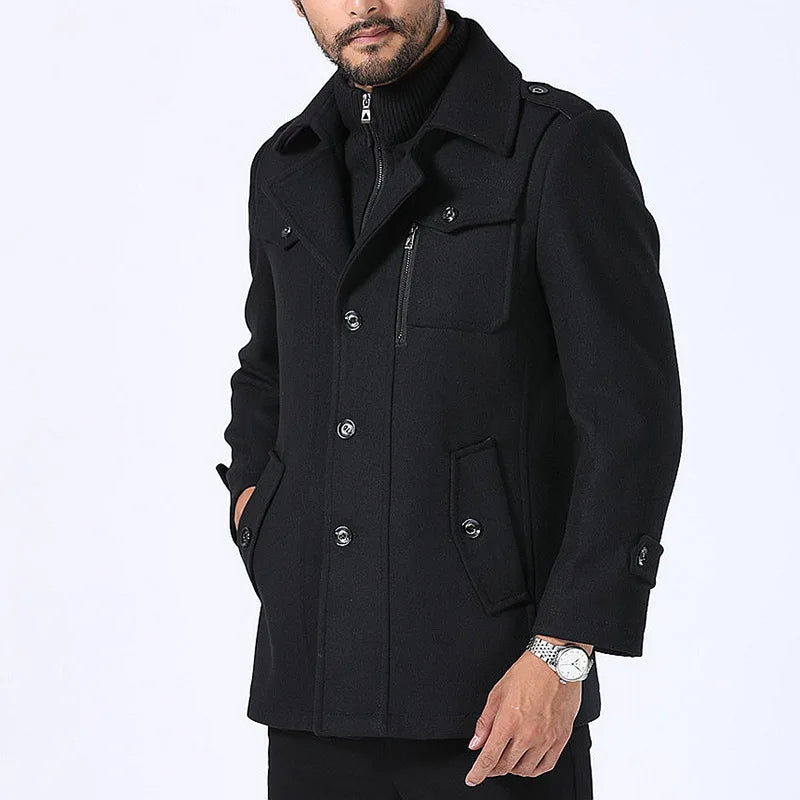 Winter Business Casual Wool Coat Men jackets Men's Woolen Coats Fashion Thicken Mid Length Trench Solid Warm Outerwear