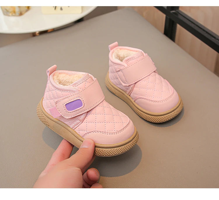 Kids'Casual Shoes Ankle Boots PU Leather Water-Resistant Winter Shoes For Children Anti-slip Warm Pink Black Shoes Size 21-31