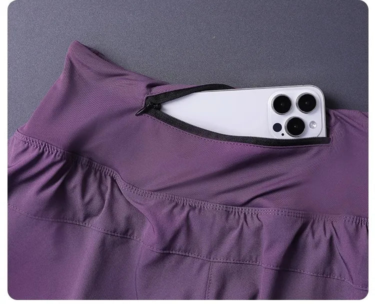 Women's 2 in 1 Shorts with Pockets - Lightweight Breathable Loose Anti-Disclosure Split Side for Yoga Running Gym