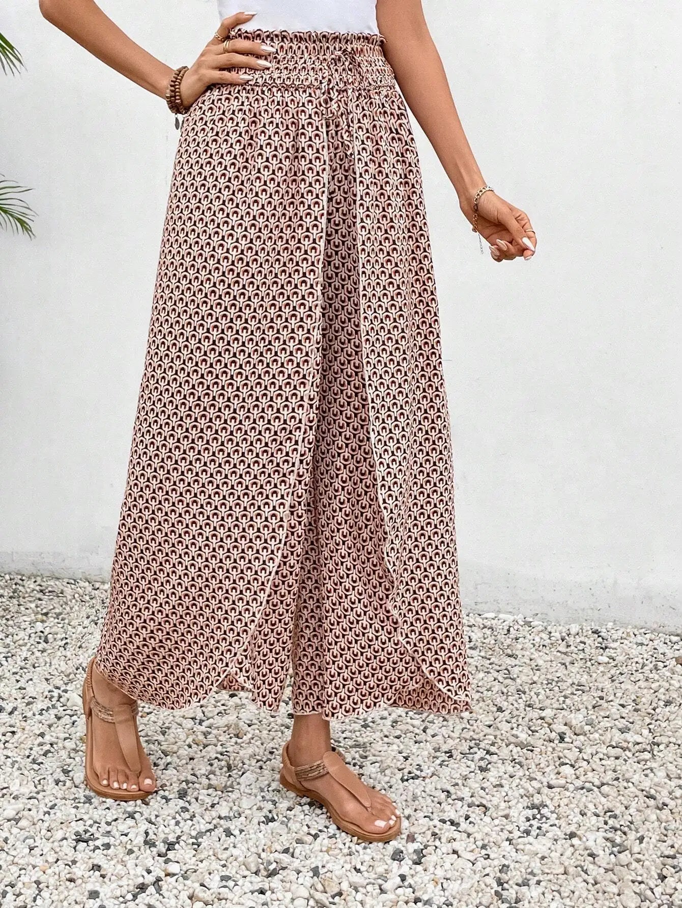 Women's Pants 2025 Summer New Fashion Floral Side Wide Leg Skirt Pants Calça Feminina Pantalon Mujer Pantaloni Lange Hosen