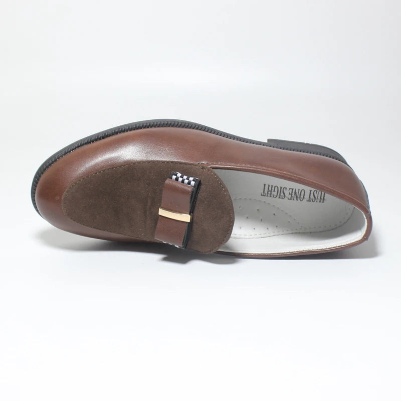 Kids Shoes For Boys PU Leather School Show Dress Shoes Flats Classic British Oxford Shoe Children Wedding Loafer Moccasins Brown