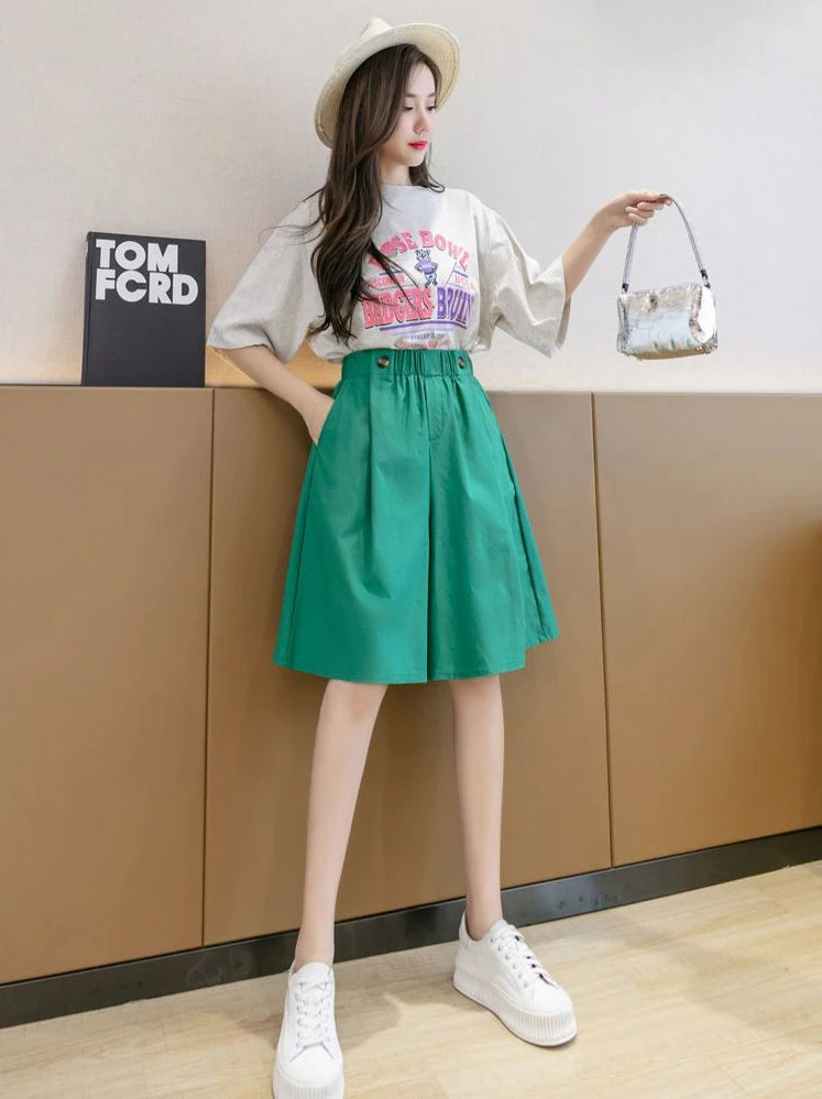 Shorts for Women Culotte Half Wide Knee Length High Waist Skirt Pants Mid Short Woman Bermuda Designer Wholesale Casual Design