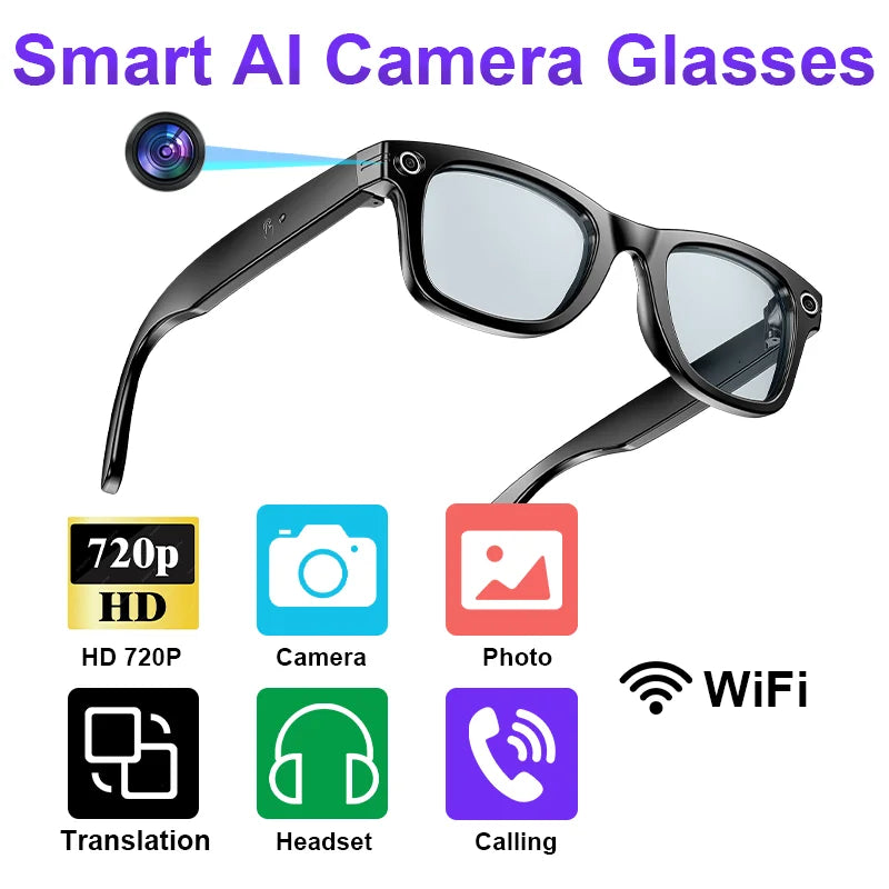 LIGE AI Smart Glasses with Camera Sunglasses 100W Camera Video Recorder Wireless Bluetooth Call Anti-blue Glasses for Man Women