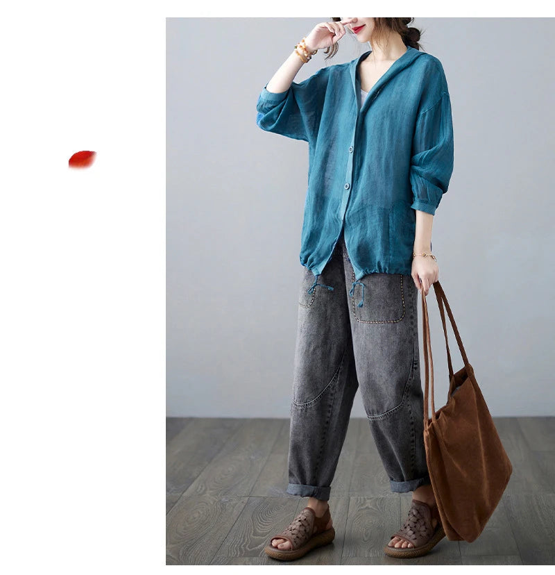 Women Summer Loose Hooded Sunscreen Casual Thin Jackets New Arrival Simple Style Solid Color Female Long Sleeve Hooded Coats