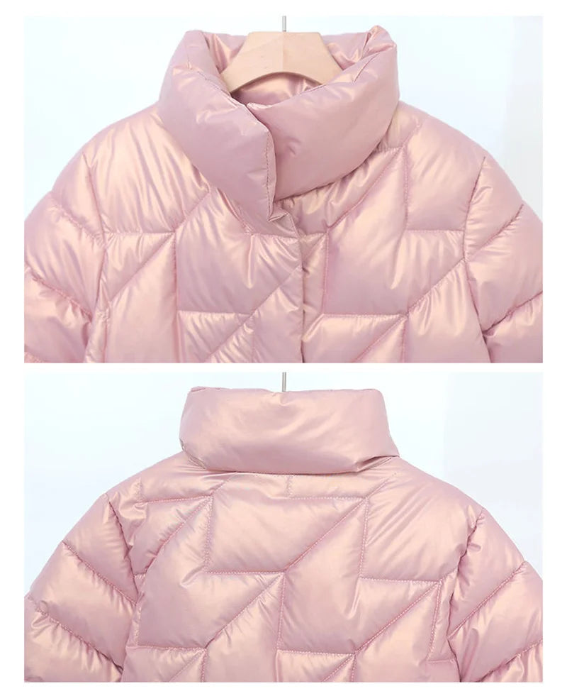 Women Jacket Winter Parkas Female 2025 New Glossy Down Cotton Jackets Stand Collar Casual Warm Parka Short Coat Female Outwear