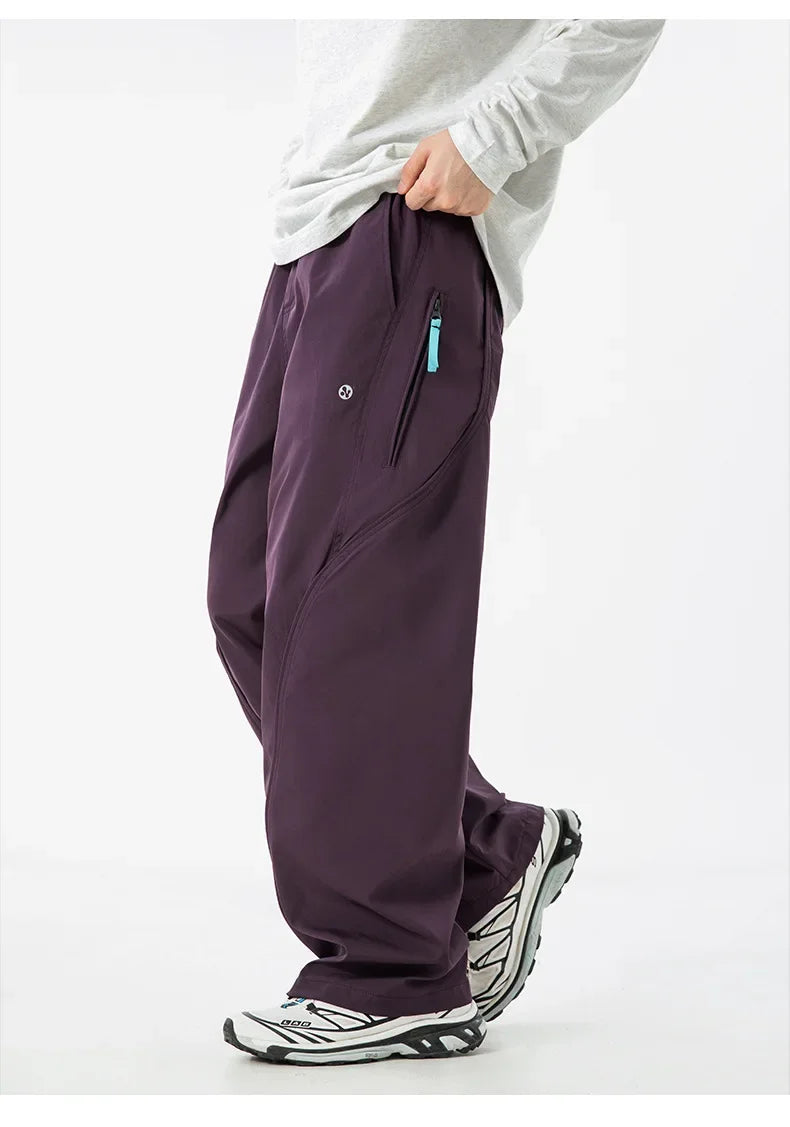 TFETTERS Autumn New Zipper Pocket Men Pants Drawstring Elastic Waist Pants Men Fashion Stitching Design Trouser for Men Clothes