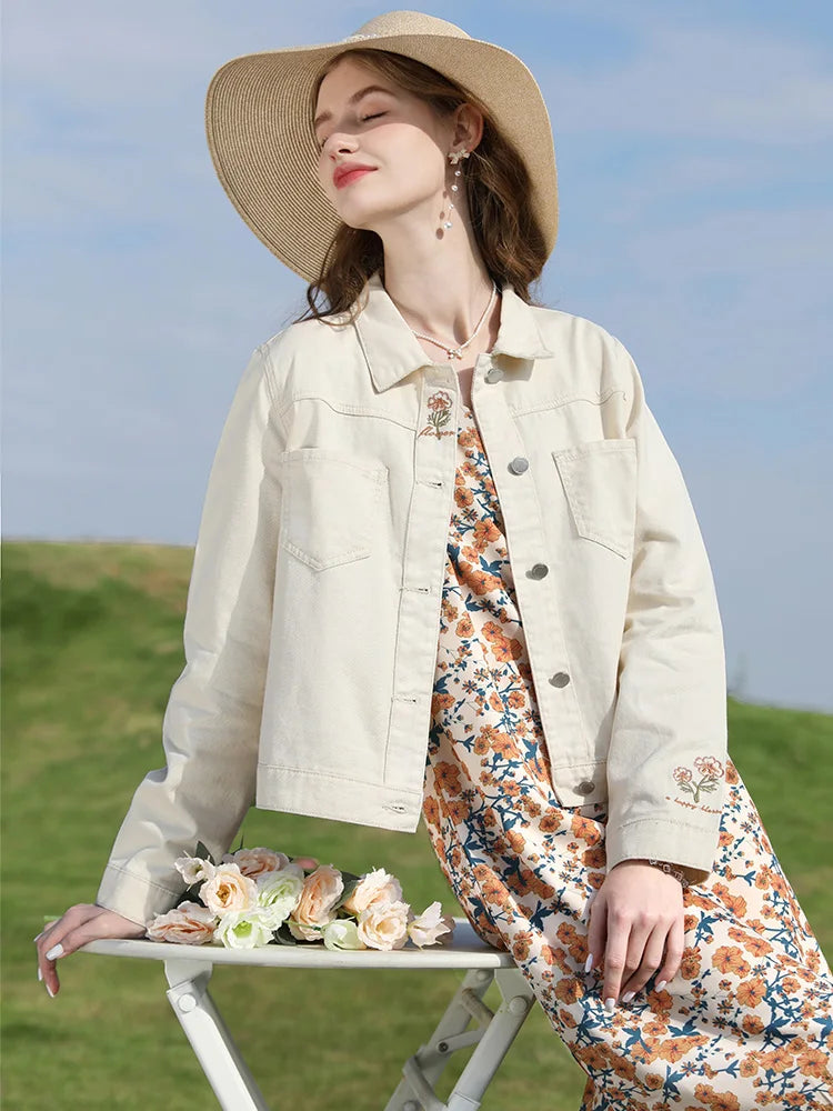 I BELIEVE YOU Denim Jackets for Woman French Embroidery Women's Coat 2023 Spring Casual 100% Cotton Female Clothes 2231184874