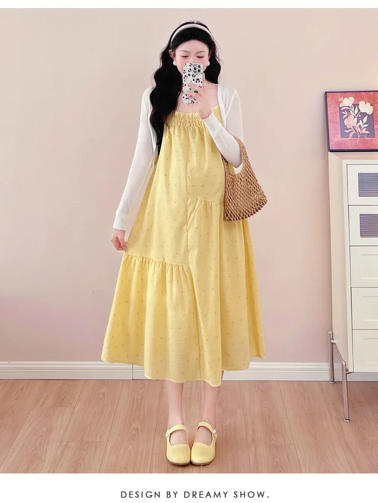 Pregnant Women's Dress 2025 Summer New Style Temperament Small Fresh Age Reducing Polka Dot Long Skirt