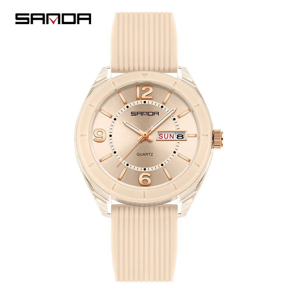 SANDA New 6287 Male And Female Students Leisure Exam Quartz Watch Night Light waterproof Double Calendar Quartz Watch