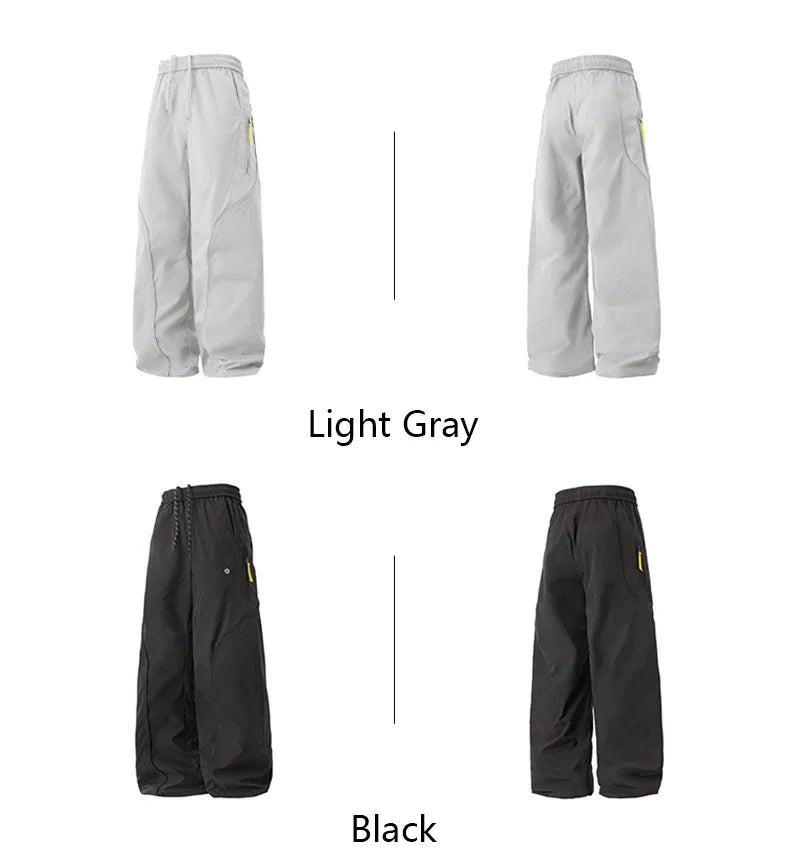 TFETTERS Autumn New Zipper Pocket Men Pants Drawstring Elastic Waist Pants Men Fashion Stitching Design Trouser for Men Clothes