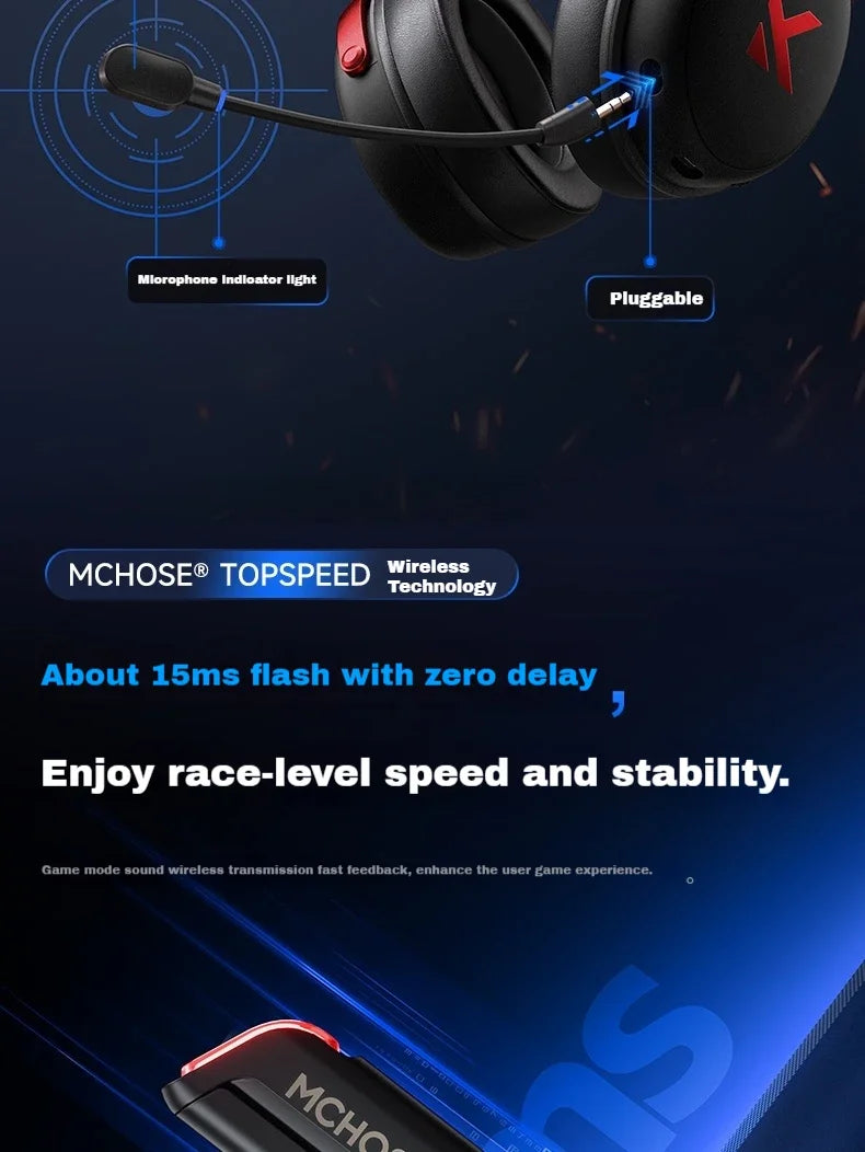MCHOSE V9 Pro Wireless 3-Mode Headphones Esports Noise Reduction Mic Customizable Head-mounted Earphones for Music Gaming PC