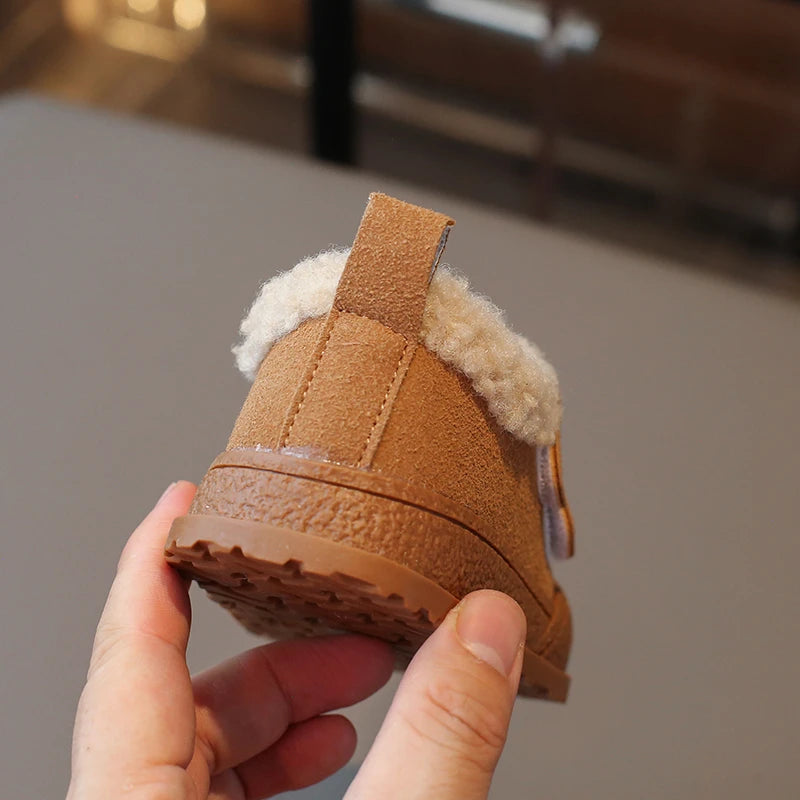 Children's Padded Shoes 0-6 Years Old Khaki Thickened Warm Boys Girls Walking Shoes Beige Soft Non-slip Kids Baby Cotton Boots