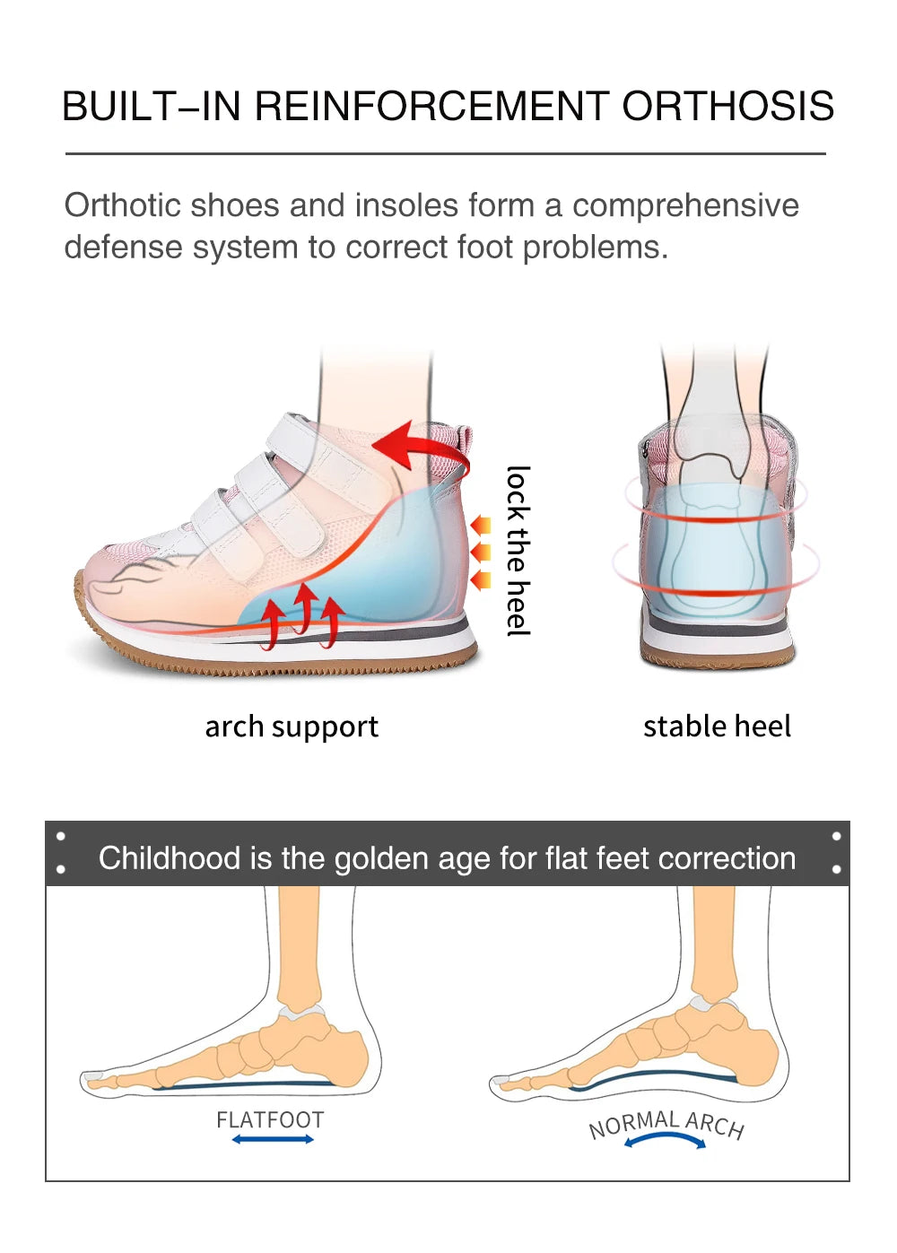 Toddler Kids Shoes Children Orthopedic Sneakers High Back Ankle Support Leather Anti-Slip Sole Running Footwear 2-7 Years