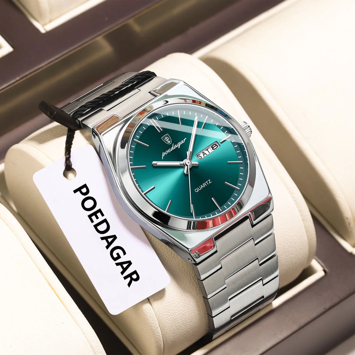 POEDAGAR Luxury Men Watch Stainless Steel Waterproof Luminous Man Wristwatch Date Week Fashion Casual Men's Watches Quartz Reloj