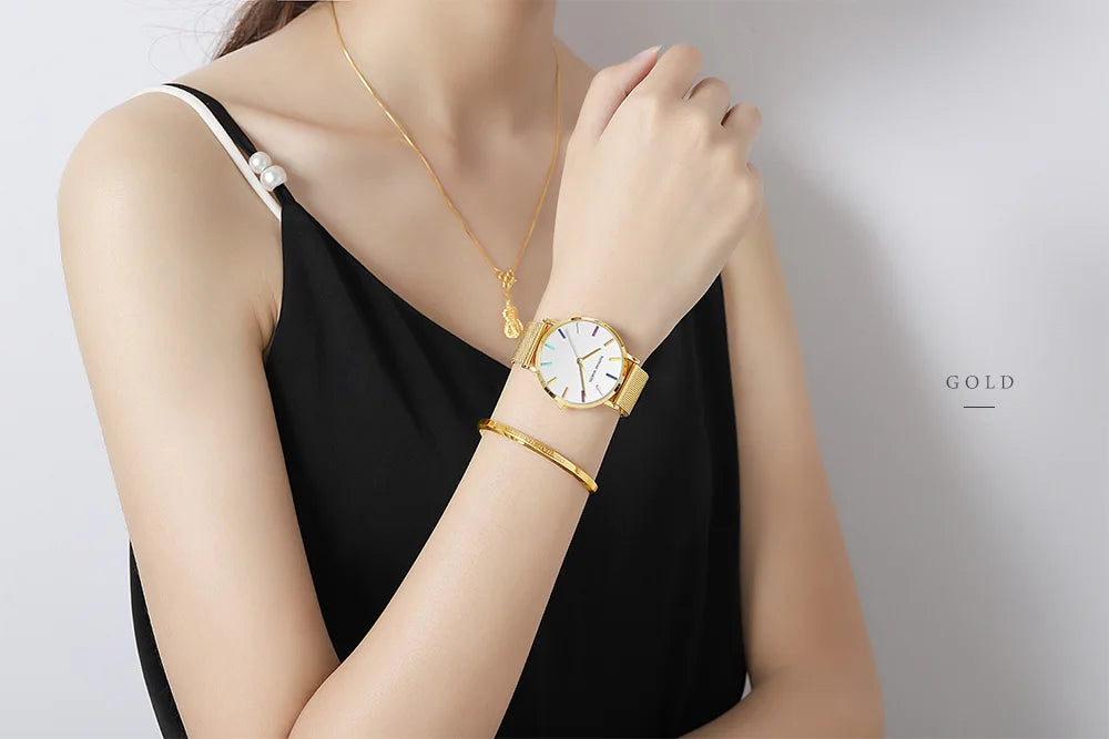 Hannah Martin Top Women Watch Bohemian Style Simple Stainless Steel Mesh Strap Original Japanese Movement Fashion Bracelet Watch
