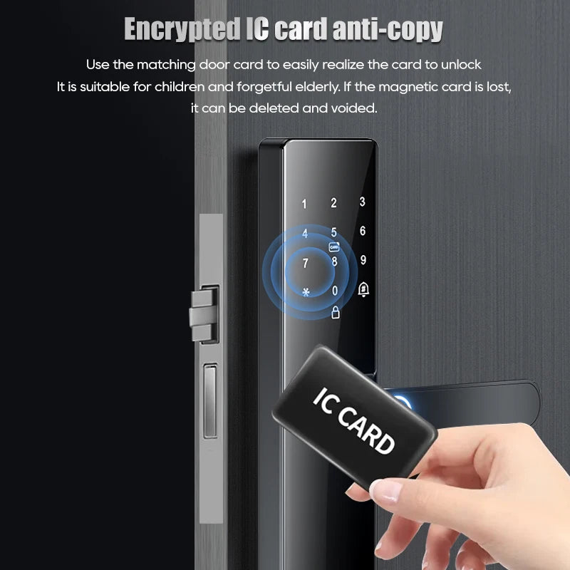 Smart Electronic Door Lock Fingerprint Biometrics Application Control Smart Card Key Access and USB Emergency Charging Smartlock