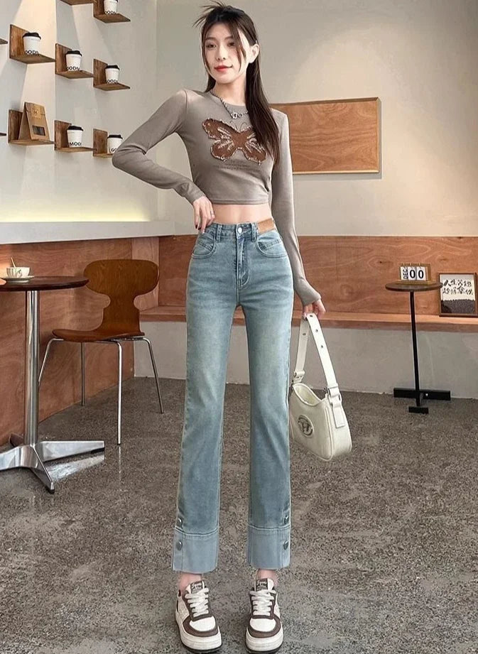 Woman Jeans High Waist Straight Leg Denim Pants for Women  Fitted Vintage Chic and Elegant Unique 90s Teenagers Vibrant Trousers
