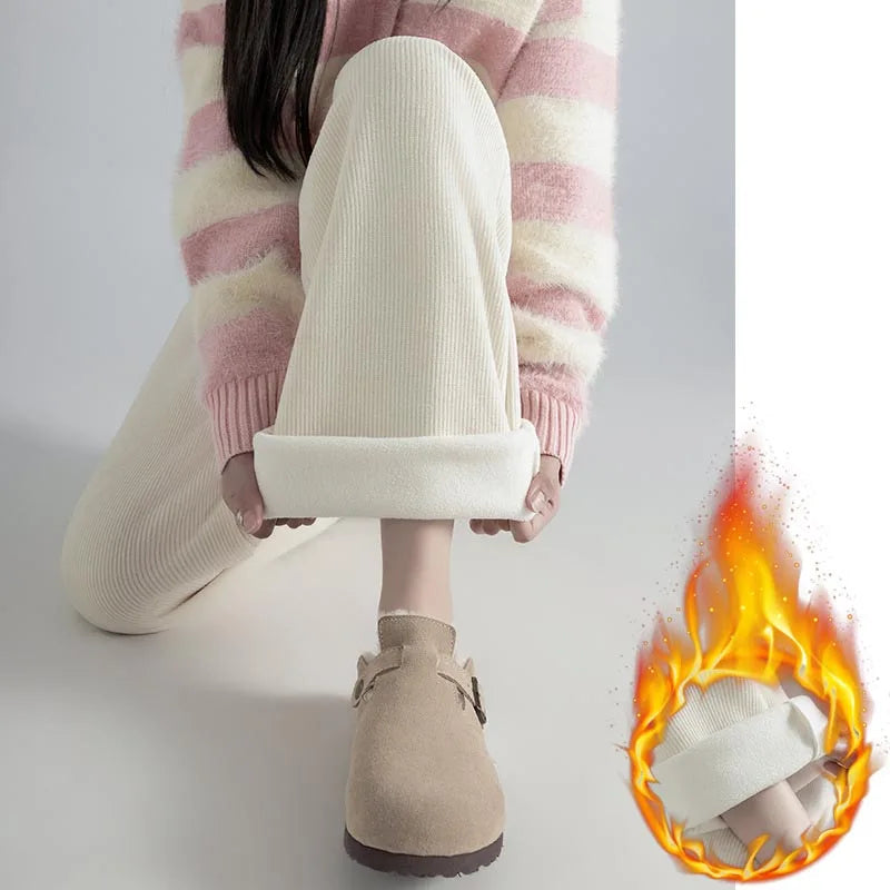 Pregnant Women Pants Autumn Winter Wear Corduroy Wide-leg Pants High-waisted Draped Casual Plus Size Lined Straight-leg Pants