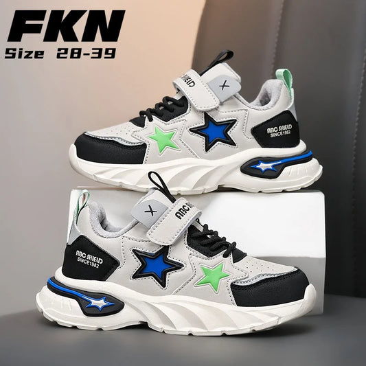 Fashion children's sports shoes boys and girls sports shoes 4 to 10 years old college wind PU leather shoes outdoor casual shoes