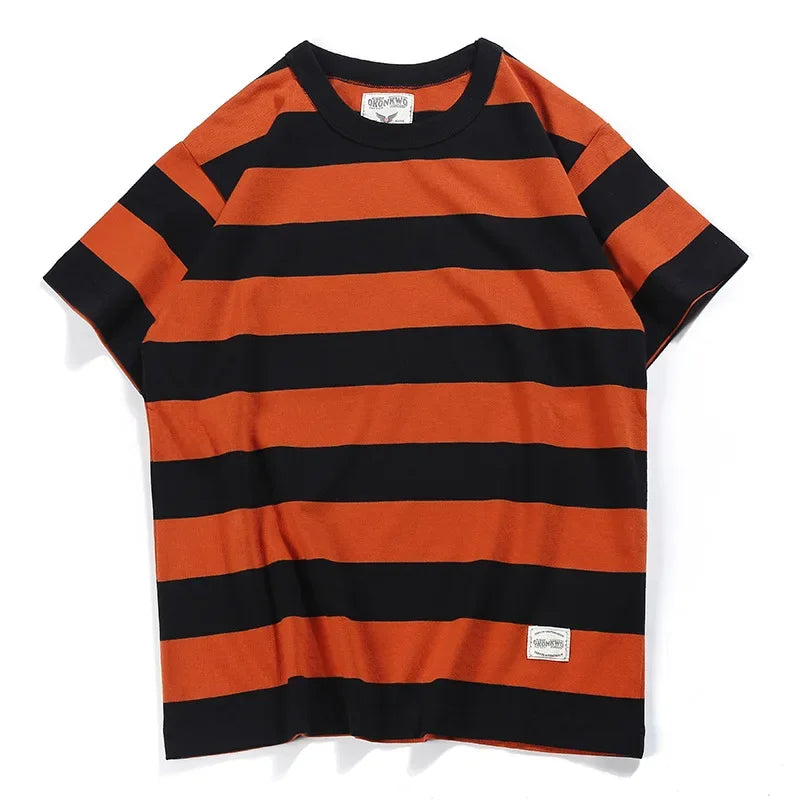 Summer Fashion Short Sleeve T-shirts For Men Classical Zebra Striped Heavy Thick Tees Male Casual Large Size Loose Pullover Tops
