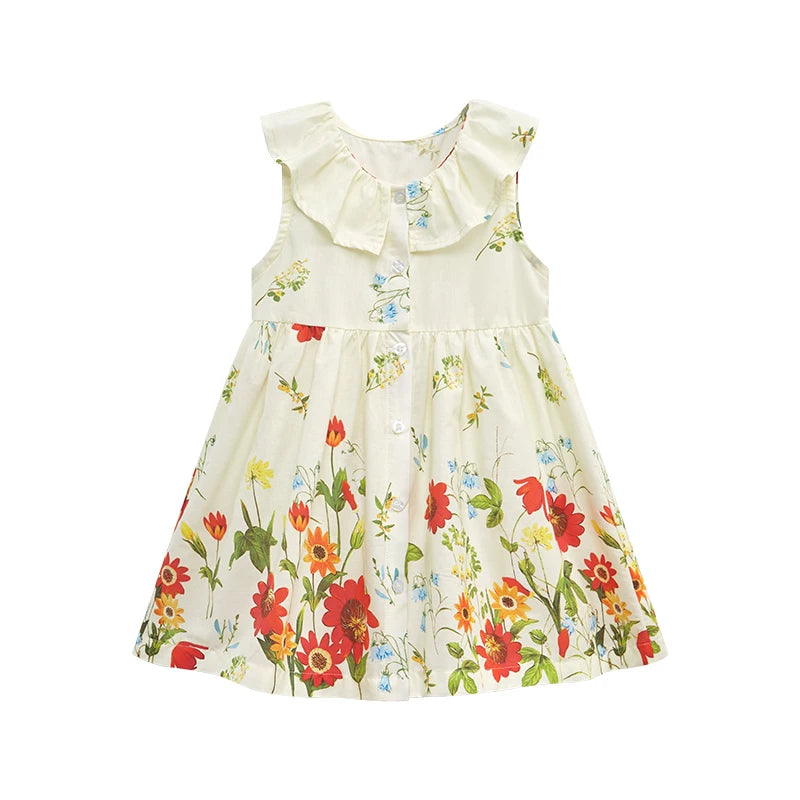 Little Maven 2024 New Kids Clothes Summer Dress Baby Girls Clothes Cartoon Flowers Dresses Children's Clothing Vestidos Cotton