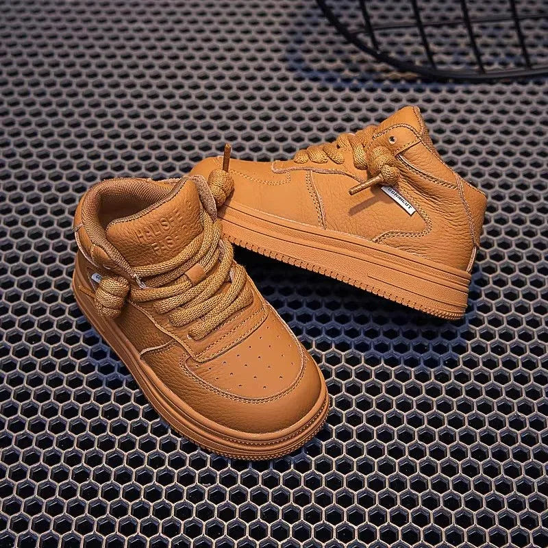 Kids Sports Shoes Mid-top Soft Bottom Students Basketball Shoes Breathable Comfortable 2025 Autumn New Children Running Shoes