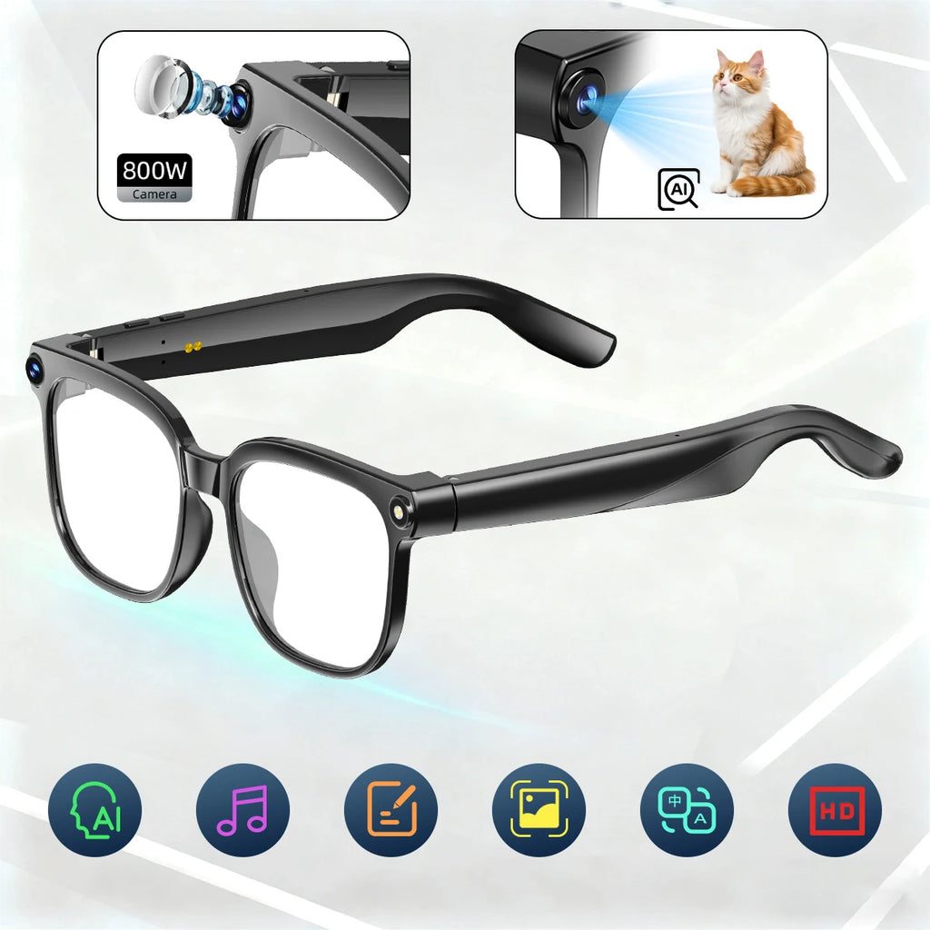 2025 800W Camera Smart Glasses  AI Translation ChatGPT Voice Assistant BT Call Music Earphones Video Recording for iPhone Xiaomi