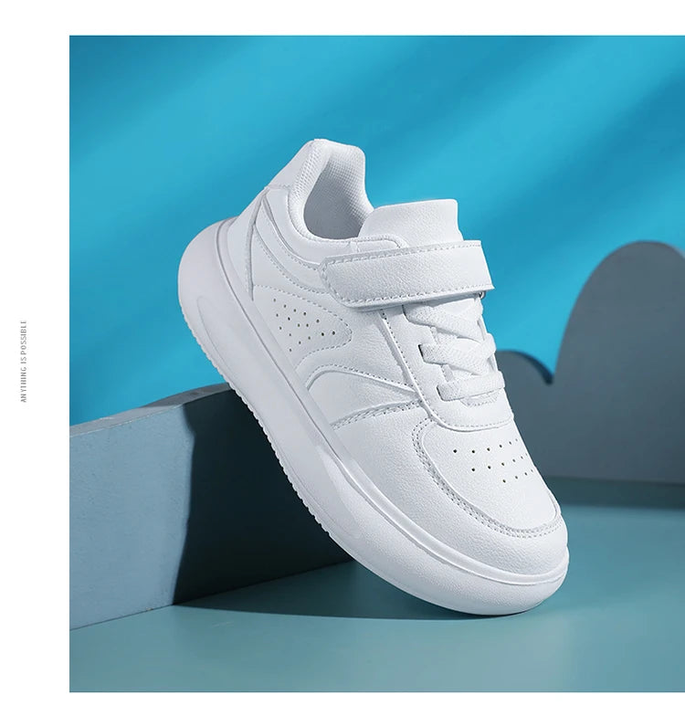 7-13 Boys Shoes Sneakers Fashion Leather Children Comfortable Black White Shoes for Kids Girls School Walking Footwear Non Slip