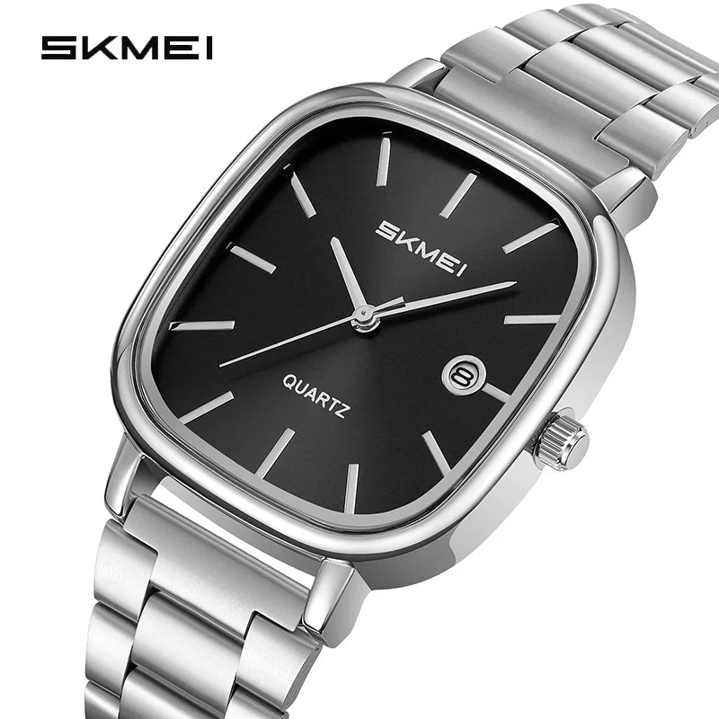 SKMEI Men's Quartz Watch Retro Square Zinc Alloy Case Gold Stainless Steel Band, 30M Water Resistance Time & Date Functions 2551