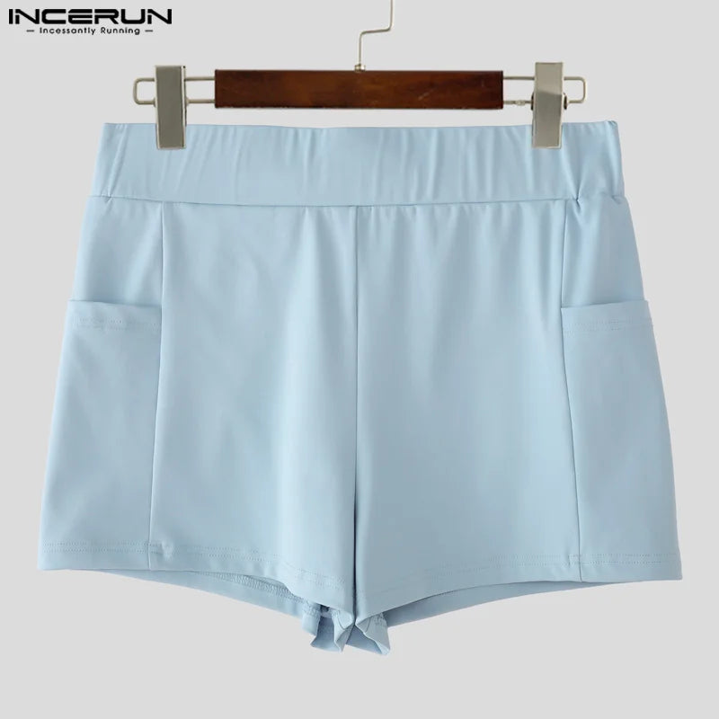 INCERUN Men Shorts Solid Color Elastic Waist Joggers Quick-dry Men Bottoms Streetwear Summer Workout 2025 Casual Male Shorts