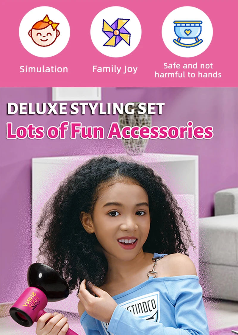 Hair Styling Play Set for Girls – Hair Clips, Mirror, Comb, Hairdryer, Hair Dye Tools – Role-Playing Kit for Ages 3+