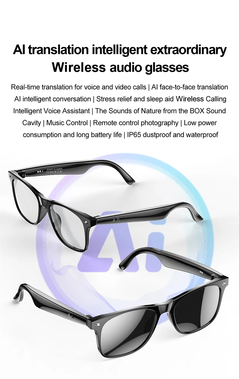 2025 New Smart Glasses Men Multiple Language Al Intelligent Translation Anti-blue Lens Wireless Call Voice Assistant Glasses Man
