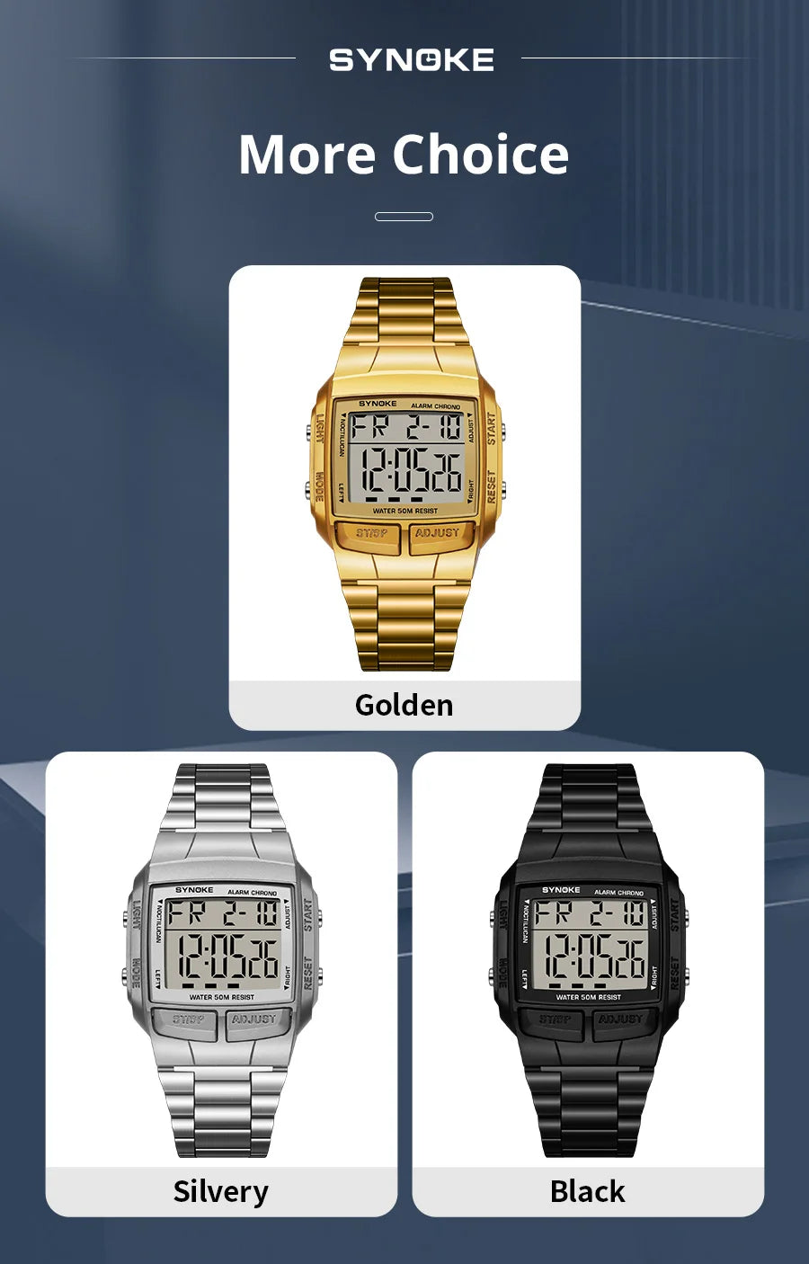 Mens Sports Digital Waterproof Watch, Multifunctional Wrist Watches For Men, Plastic Case Alloy Strap